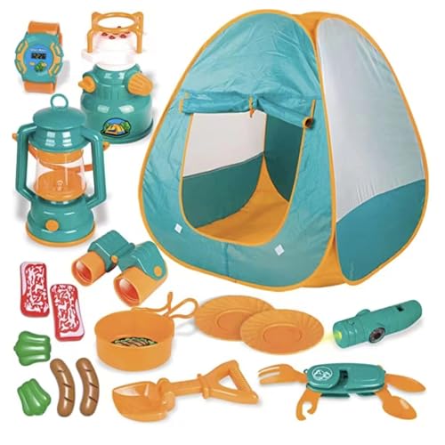 Ruspela Camping Set 19Pcs Camping Spielzeug Set mit Zelt Outdoor Camp Gear Tools Lernspielzeug Geschenk für Jungen Mädchen von Ruspela