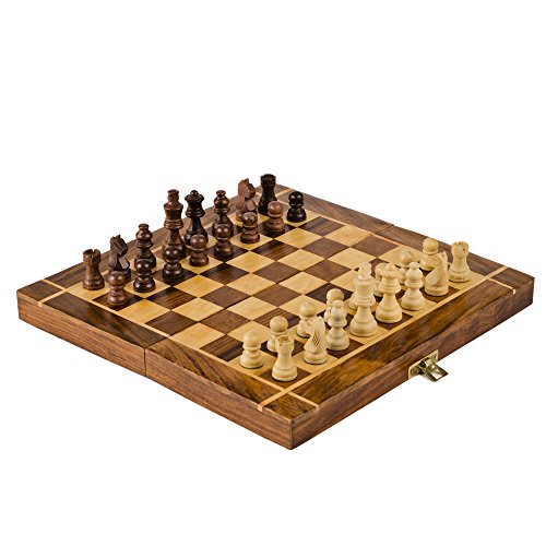 rusticity Holz Magnetisches Schachspiel-Set mit klappbaren Spielbrett, und Schachfiguren | handgefertigt | (17,8 x 17,8 cm) von Rusticity