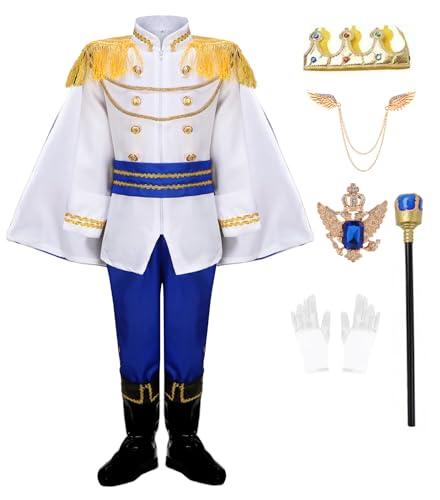 RuuYiicoco Charmantes Prinz-Kostüm für Jungen, Cosplay, Verkleidung, mittelalterlich, Königskönig, Outfits für Kinder (Blau, 5–6 Jahre) von RuuYiicoco