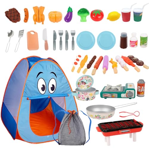 Kinder-Camping-Set, 40-teiliges Outdoor-Lagerfeuer-Spielzeugset für Kleinkinder, Rollenspiel-Camp-Ausrüstung, Werkzeuge mit Zelt, Essenssimulation, Topf, Rollenzelt-Spielset für Kinder, Geburtstag von Ruwshuuk