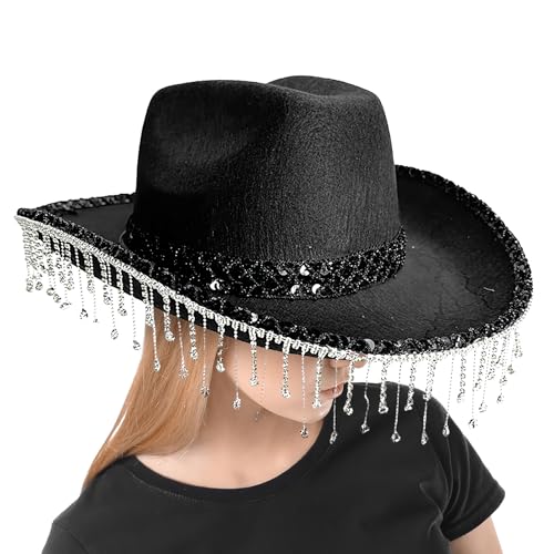 Ruwshuuk Cowboy Hut,Stilvolles Festival Hut Mit Glitzer Und Pailletten - Strass Quasten Kopfschmuck Für Musik Festivals Partys Und Veranstaltungen Ruwshuuk Cowboy Hut,Stilvolles Festival Hut Mit Glitzer Und Pailletten - Strass Quasten Kopfschmuck Für Musik Festivals Partys Und Veranstaltungen von Ruwshuuk