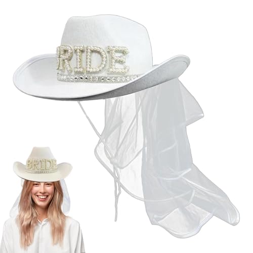 Ruwshuuk Cowboy Hut Mit Schleier,Weißer Cowboy Hut Mit Strass - Damen Kostüm Zubehör Dekoration Für Festivals Ruwshuuk Cowboy Hut Mit Schleier,Weißer Cowboy Hut Mit Strass - Damen Kostüm Zubehör Dekoration Für Festivals von Ruwshuuk