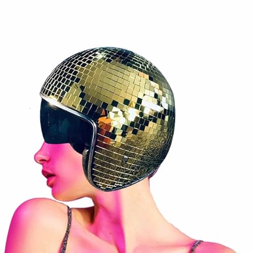 Ruwshuuk Disco Spiegelhut Retro Disco Helm mit einziehbarem Visier Glitzer Spiegel Glas Punk Kostüm Hut für DJ Club Party von Ruwshuuk