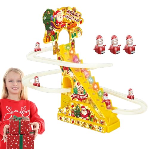 Ruwshuuk Elektrische Weihnachtsmann-Kletterleiter, Elektrischer Kletter-Weihnachtsmann mit Musik - Weihnachts-Rennstrecke für Kleinkinder, LED-und Musik,Automatische elektrische von Ruwshuuk