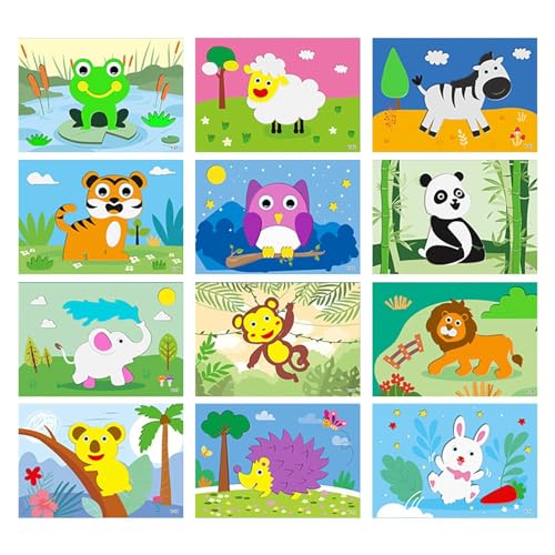 Ruwshuuk Foam Sticker Puzzle-Spiel - Selbstklebendes 3D-Schaumpuzzle | Selbstklebendes Puzzle-Spiel zum Selbermachen für Mädchen, Cartoon-Tiere, die pädagogisches Spielzeug Lernen von Ruwshuuk