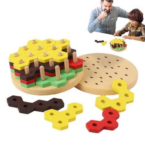 Ruwshuuk Hamburger -Sortierspiel, Feinmotor -Stapler Hamburger | Hölzerne pädagogische Feinmotor -Spiele gefälschter Lebensmittelspielzeug | Interaktive Vorschullernaktivitäten für Kinder Mädchen von Ruwshuuk