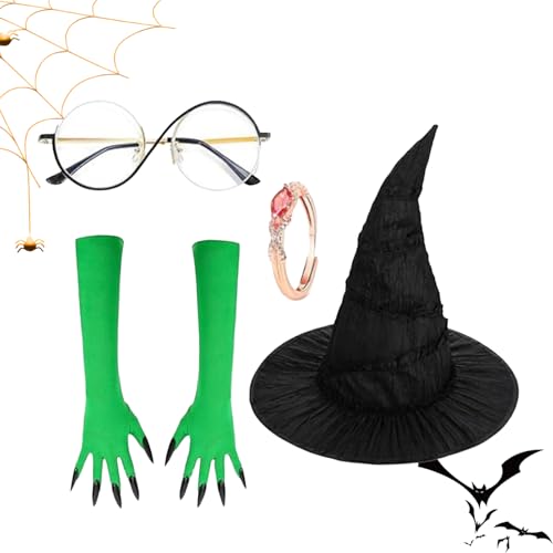 Ruwshuuk Hexenkostüm Damen | Schwarzer Hexenhut Mit Grünen Krallenhandschuhen | Kostüm Kit für Halloween Karneval Kostümfest Cosplay Maskerade Ruwshuuk Hexenkostüm Damen | Schwarzer Hexenhut Mit Grünen Krallenhandschuhen | Kostüm Kit für Halloween Karneval Kostümfest Cosplay Maskerade von Ruwshuuk