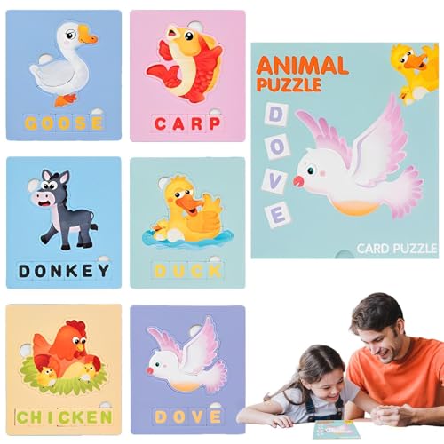 Ruwshuuk Holzpuzzles für Kinder,Must-Haves für das Vorschulklassenzimmer - Tiernamen, Vorschul- und Klassenzimmer-Must-Haves, Entwicklung der Feinmotorik, Aufklärungspuzzle, Holz von Ruwshuuk