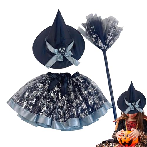 Ruwshuuk Mädchen Hexenhut Kleid,Halloween Hexenkleid,Halloween Tutu 3-teiliges Set Cosplay Kostüme Rock | Cosplay-Kostümrock, bezaubernd und bequem für Mädchen im Alter von 2–8 Jahren von Ruwshuuk