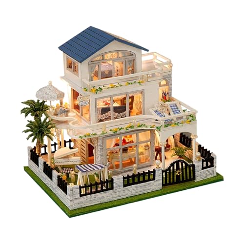 Ruwshuuk Miniaturhaus Bausatz, Miniatur Villa Modellbausatz Mit LED Für Erwachsene, Handgemachtes Bastelset Geschenk Für Familie Erwachsene Jugendliche Ruwshuuk Miniaturhaus Bausatz, Miniatur Villa Modellbausatz Mit LED Für Erwachsene, Handgemachtes Bastelset Geschenk Für Familie Erwachsene Jugendliche von Ruwshuuk