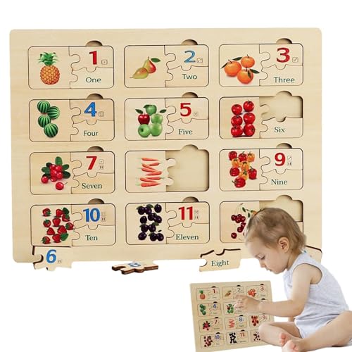 Ruwshuuk Zahlen-Matching-Puzzle, Holz-Zahlenpuzzle, Zahlen-Lernspielzeug-Matching-Spiel, Aktivitätstafel für die frühe Entwicklung motorischer Fähigkeiten für, Mädchen und Kinder im Vorschulalter von Ruwshuuk