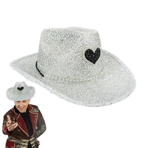 Ruyeiig Cowgirl Hut Glitter, Cowgirl Hats Women,Disco Glitter Cowgirl Hut - Kostümaccessoires, Anziehung Party Kopfbedeckung, Cosplay -Requisiten für Männer Frauen von Ruyeiig