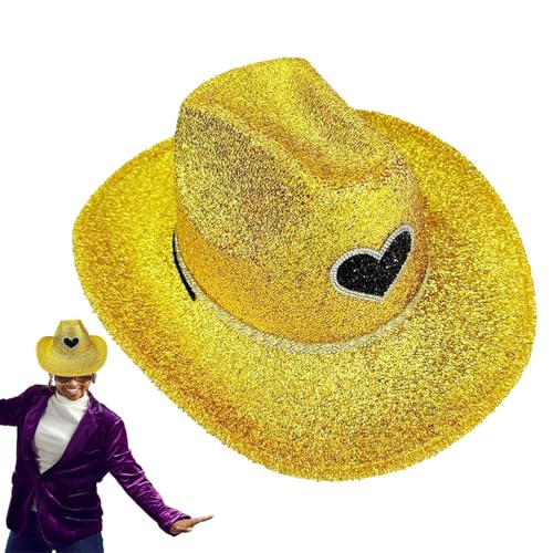 Ruyeiig Glitzer Cowboyhut, Glitzer Cowboyhut für Männer - Disco Wide Bim Cowboy Hut funkelnd | Kostümaccessoires, Anziehung Party Kopfbedeckung, Cosplay -Requisiten für Männer Frauen von Ruyeiig