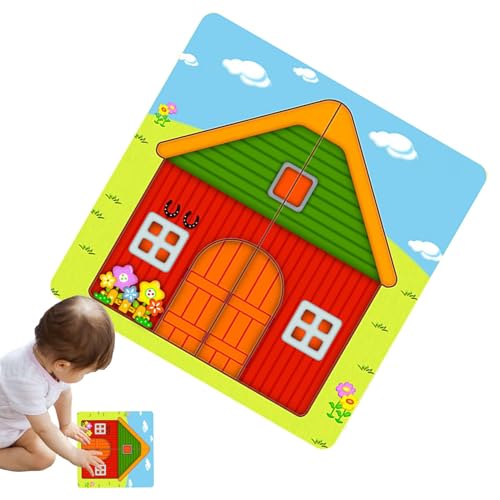 Ruyeiig Houde Puzzle,Puzzle-Spielzeughaus, Mehrschichtiges Haus-Steckpuzzle, Hölzernes Tierpuzzle-Lernspielzeug, pädagogische Cartoon-Reisepuzzlespiele, interaktiv für Kinder ab 3 Jahren von Ruyeiig