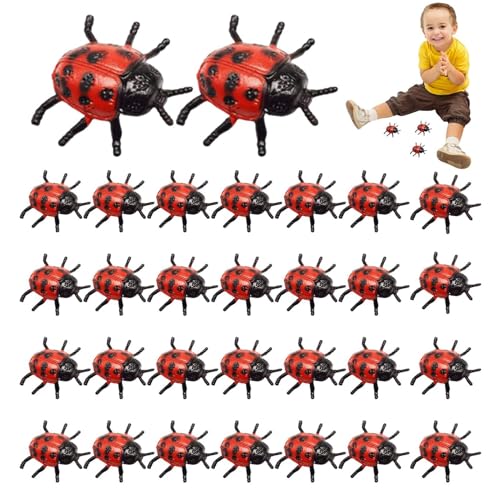 Ruyeiig Marienkäfer-Partygeschenke,Mini-Marienkäfer - 30 Stück gefälschte Marienkäfer - Marienkäfer-Garten, realistische Marienkäfer-Partygeschenke aus PVC für Streich-Requisiten, Halloween-Trick von Ruyeiig