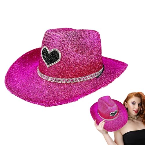 Ruyeiig Western Cowboyhut, Cowgirl Hut Glitter - Disco Glitter Cowgirl Hut - Kostümaccessoires, Anziehung Party Kopfbedeckung, Cosplay -Requisiten für Männer Frauen von Ruyeiig