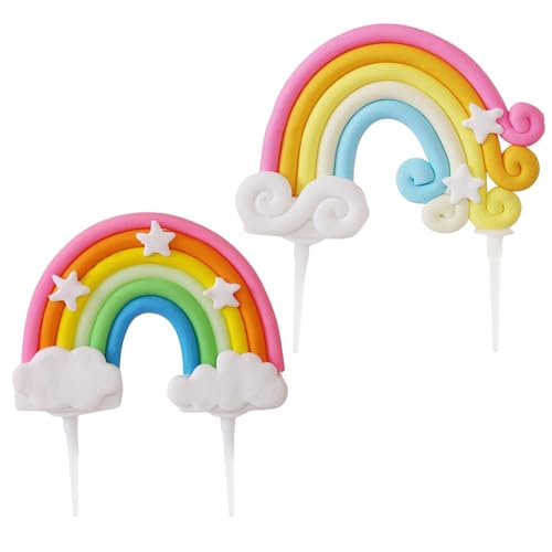 Ruzister® 2 Stück Regenbogen-Kuchenaufsatz, Kuchendekoration, personalisierte Wolke, Regenbogen-Kuchendekoration, Geburtstagskuchendekoration, Regenbogen-Kuchenaufsatz von Ruzister