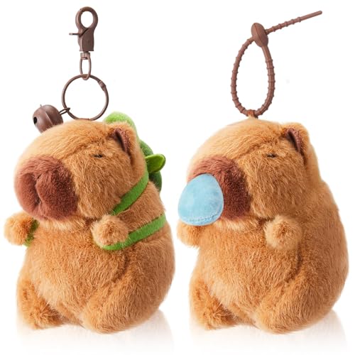 Ruzister 2 Stück Capybara-Plüsch-Schlüsselanhänger, Spielzeug, realistische Capybara-Kuscheltiere, Spielzeug, Capybara-Anhänger für Rucksack, Geburtstagsgeschenk von Ruzister