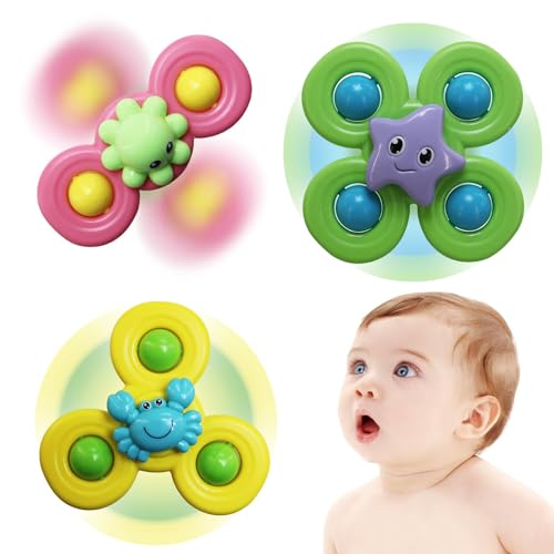 Ruzister 3-teiliges Spinner-Spielzeug mit Saugnapf, neuartige Kreisel, Badespielzeug für Kleinkinder, Kinder im Alter von 1–3 Jahren, sensorisches Babyspielzeug von Ruzister