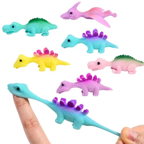 Ruzister 6 Stück Schleuder-Dinosaurier-Fingerspielzeug, Mini-Gummi-Dino-Figuren, Finger-Sling-Shot-Spielzeug, Flugspiele, Partygeschenke, Geschenkspielzeug von Ruzister