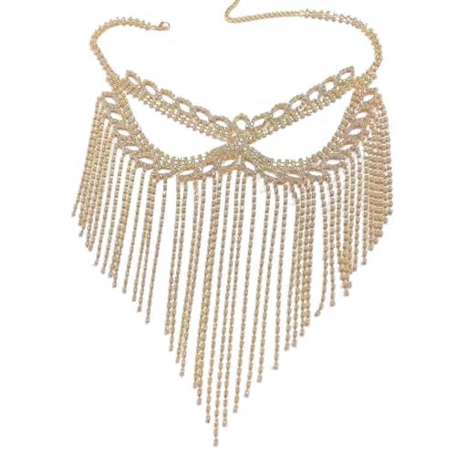 Rvlaugoaa Frauen Strass Maske Kristall Masken Kette Kristall Gesichtskette Maskeradenmaske für Partys und Maskeraden (Gold) von Rvlaugoaa