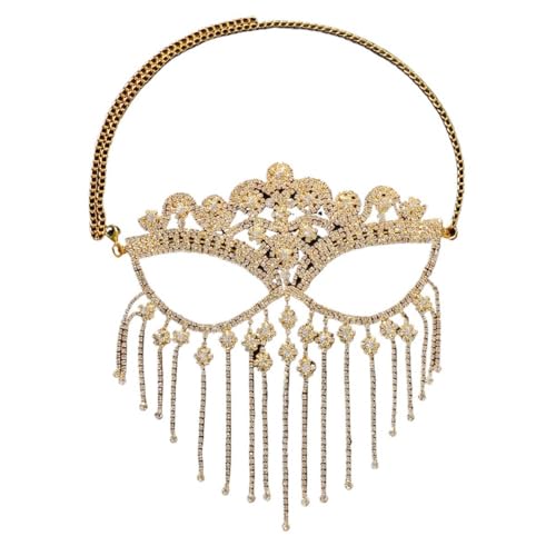 Rvlaugoaa Frauen Strass Maske Kristall Masken Kette Kristall Gesichtskette Maskeradenmaske für Partys und Maskeraden (Gold) von Rvlaugoaa