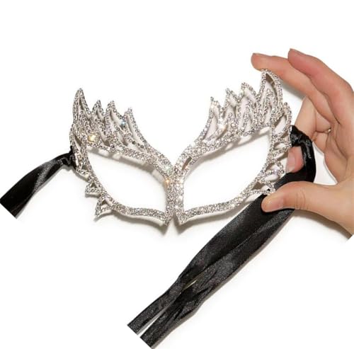 Rvlaugoaa Frauen Strass Maske Kristall Masken Kette Kristall Gesichtskette Maskeradenmaske für Partys und Maskeraden (Silber) von Rvlaugoaa