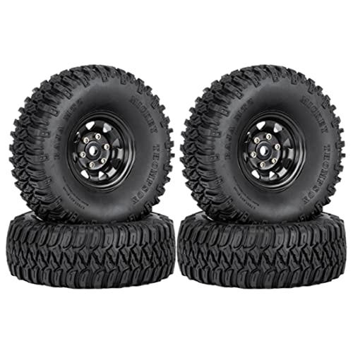 Rwedkd 4 STÜCKE 1,55 Metall Beadlock Felgen Reifen Set für 1/10 RC Crawler Auto Axial Jr D90 CC01 LC70 ,2 Schwarz von Rwedkd