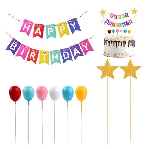 7 Stück Macaron Kuchen Deko, Happy Birthday Kuchendeko, Alles Gute zum Geburtstag Kuchen Topper Bunting Set, Papierfächer Sterne Cupcake Tortenstecker für Geburtstag Dekoration Junge Mädchen von Rwoythk