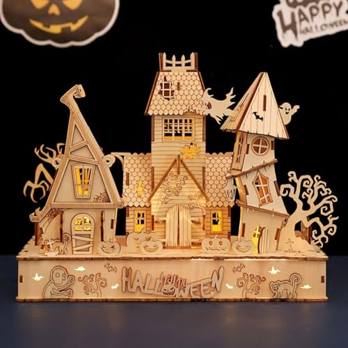 Rxbycxshi Halloween Haus Haunted 3D Puzzle Holz Holzpuzzle Erwachsene, Halloween 3D Haus Brainteaser Puzzle, Knobelspiele 2024 Halloween Deko Geschenke - 147 Teile von Rxbycxshi