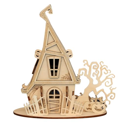 Rxbycxshi Halloween Haus Haunted 3D Puzzle Holz Holzpuzzle Erwachsene, Halloween 3D Haus Brainteaser Puzzle, Knobelspiele 2024 Halloween Deko Geschenke - 30 Teile von Rxbycxshi