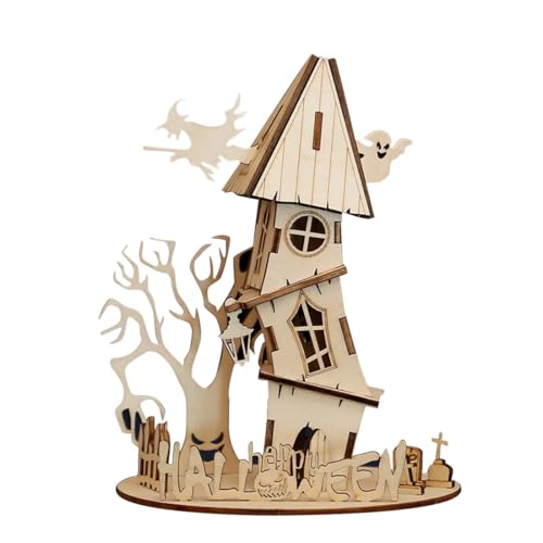 Rxbycxshi Halloween Haus Haunted 3D Puzzle Holz Holzpuzzle Erwachsene, Halloween 3D Haus Brainteaser Puzzle, Knobelspiele 2024 Halloween Deko Geschenke - 33 Teile von Rxbycxshi