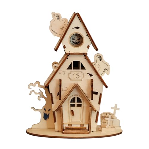 Rxbycxshi Halloween Haus Haunted 3D Puzzle Holz Holzpuzzle Erwachsene, Halloween 3D Haus Brainteaser Puzzle, Knobelspiele 2024 Halloween Deko Geschenke - 35 Teile von Rxbycxshi