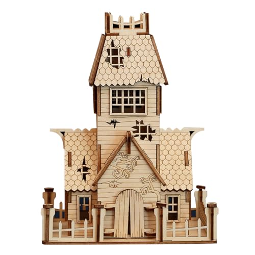 Rxbycxshi Halloween Haus Haunted 3D Puzzle Holz Holzpuzzle Erwachsene, Halloween 3D Haus Brainteaser Puzzle, Knobelspiele 2024 Halloween Deko Geschenke - 68 Teile von Rxbycxshi