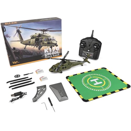 Rxbycxshi WL K170 Black RC Helicopter Hubschrauber, UH-60L Flybarless RC-Hubschrauber Bürstenloser Direktantrieb 3D/6G Flybarless Airplane, 2025 Geschenk Hubschrauber von Rxbycxshi