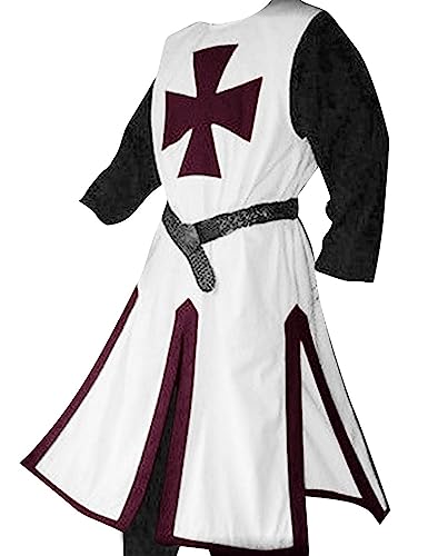 Ryannology Herren Kreuzritter-Kostüm, Mittelalter-Kostüm, Tempel-Renaissance, Ritter, Krieger, Tunika, Retro, Halloween, Cosplay, Top mit Kreuz, Rotwein, L von Ryannology