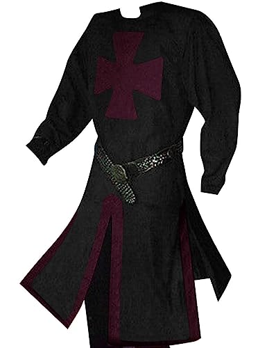 Herren Kreuzritter-Kostüm Mittelalterlicher Renaissance Ritter Krieger Tunika Retro Halloween Cosplay Top mit Kreuz - Rot - X-Large von Ryannology