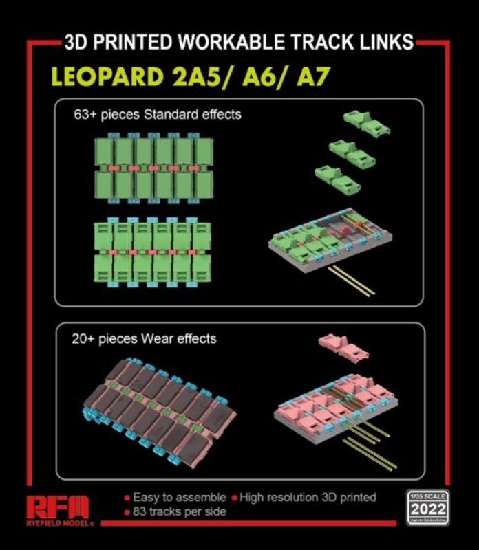 Workable track links - Leopard 2A5/A6/A7 (3D printed) von Rye Field Model