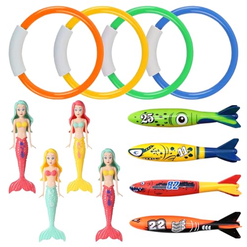 Ryvera 11 Stück Tauchspielzeug für Kinder, Tauchringe für Kinder ab 4-12, Unterwasser Tauchringe, Tauchen Spielzeug Wasserspielzeug PoolspielzeugTtauchring Set für Kinder Jungen Mädchen (Set C) von Ryvera