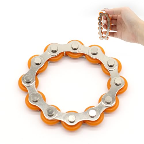 Ryvera Anti Stress Spielzeug, Unendlicher Chain Game Set, Fidget Flippy Chain Stahl Spielzeug Stressabbaukette Spielzeug zum Stressabbau Fahrrad Kettenrad Dekompression Spielzeug (Orange) von Ryvera