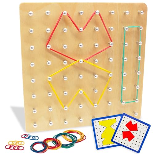 Ryvera Holz Geoboard, Holzpuzzle Montessori Spielzeug ab 3 4 5 6 Jahre, Holzpuzzle für Kleinkinder, Holz Geobrett Geometriebrett Motorikspielzeug Geschenk für Kinder Jungen Mädchen (Stil 1) von Ryvera