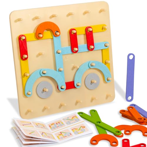 Ryvera Holz Geoboard Montessori Spielzeug ab 3 4 5 6 Jahre, Holz Geobrett Geometriebrett, Holz Spielzeug Feinmotorik Motorikspielzeug Lernspielzeug Weihnachten Geschenk für Kinder Jungen und Mädchen von Ryvera