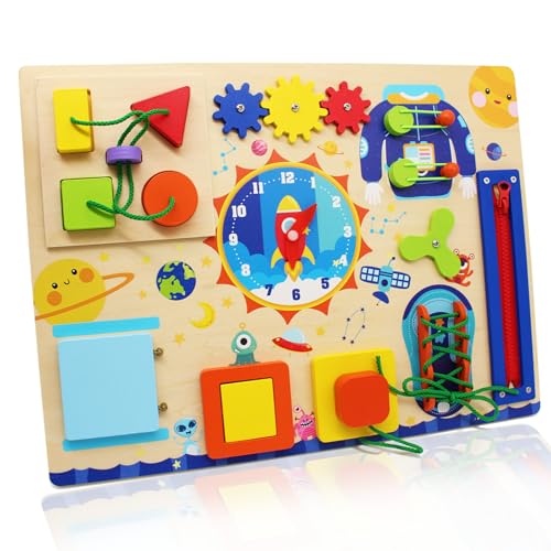 Ryvera Montessori Busy Board, Montessori Spielzeug ab 1 2 3 4Jahr, Activity Board Motorikboard Montessori Brett Motorikspielzeug Motorik Board für Baby Kinder Jungen Mädchen (Kosmisch) von Ryvera