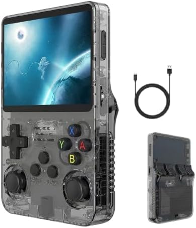 R36S Handheld-Spielekonsole, mit Open-Source-Linux-System, 64GB TF-Karte 15000 Retro-Spiele, 3,5-Zoll-IPS-Bildschirm, Retro-Spielekonsole, Handheld-Emulator-Konsole, 3500-mAh-Akku (Schwarz, 64GB) von S_way