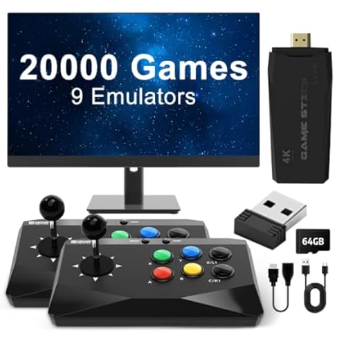 Retro Spielekonsole Mini Arcade, Retro Videospielkonsole mit 2 Kabellosem Joystick, 64 GB 20000 Spiele, 4K TV HD Game Stick verbindet Sich mit PC/Android/ios/M8, 9 Emulatoren kompatibel von S_way