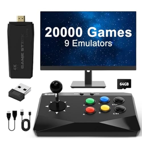 Retro Spielekonsole Mini Arcade, Retro Videospielkonsole mit Kabellosem Joystick, 64 GB 20000 Spiele, 4K TV HD Game Stick verbindet Sich mit PC/Android/ios/M8, 9 Emulatoren kompatibel von S_way