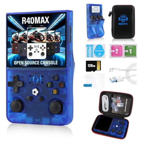 S_way R40 Max Handheld Spielekonsole, Eingebautes Linux ArkOS 2.0 System,15000 Spiele,128G TF Karte,30 Emulatoren, 3.5in IPS Bildschirm, 4000mAh Akku Retro Handheld Spielekonsole mit Tasche von S_way