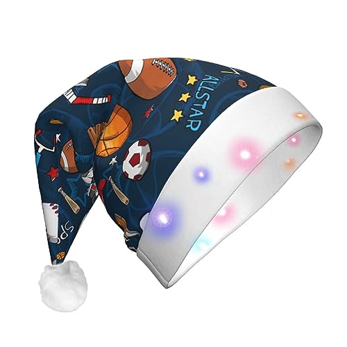 Baseball-, Basketball-, Fußball-, Hockey-Druck, Weihnachtsmann, Weihnachtsserie, LED-Licht, Unisex, lustige Weihnachtsmütze geeignet von SAAKE