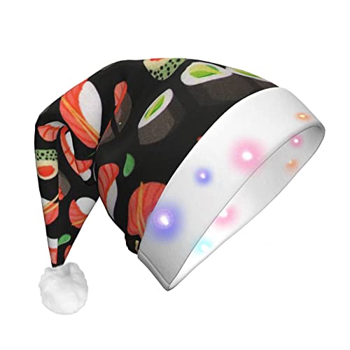 Japanischer Sushi-Garnelen-Druck, Weihnachtsmann, Weihnachtsserie, LED-Licht, Unisex, lustige Weihnachtsmütze geeignet von SAAKE