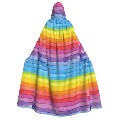 Kapuzenumhang mit buntem Regenbogenstreifen-Druck, Unisex, für Halloween, Karneval, Cosplay, vielseitig, für Erwachsene von SAAKE